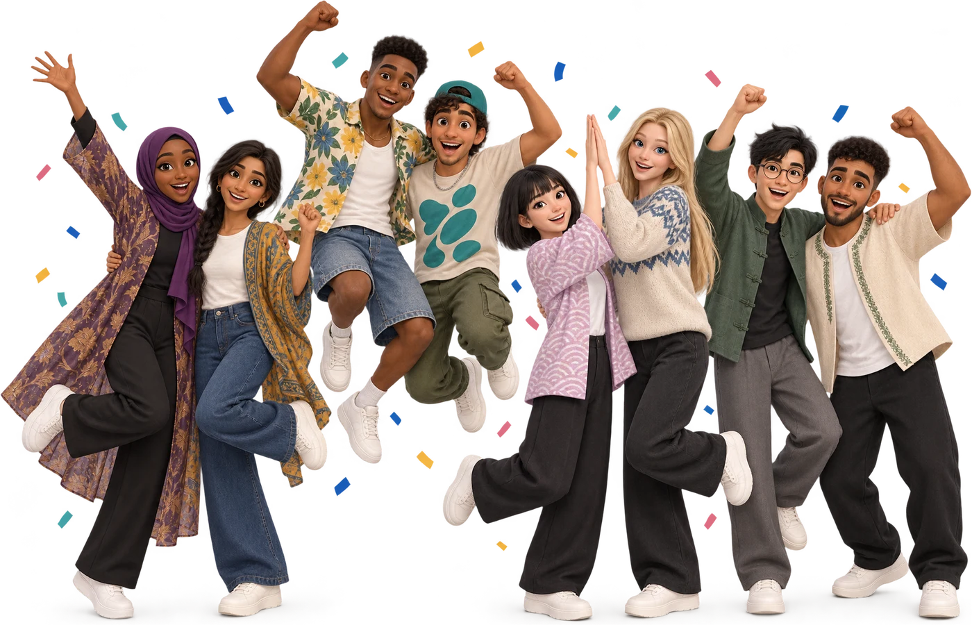 Hodan, Priya, Sakura, Ingrid, João, Pedro, Haoran and Ahmed celebrating together