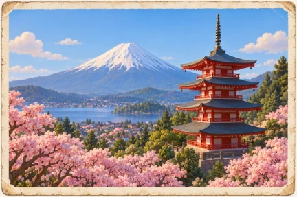 Mount Fuji and a pagoda