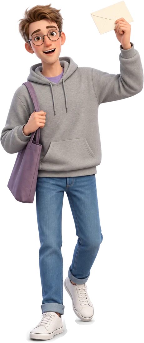 Tom waving an envelope hello