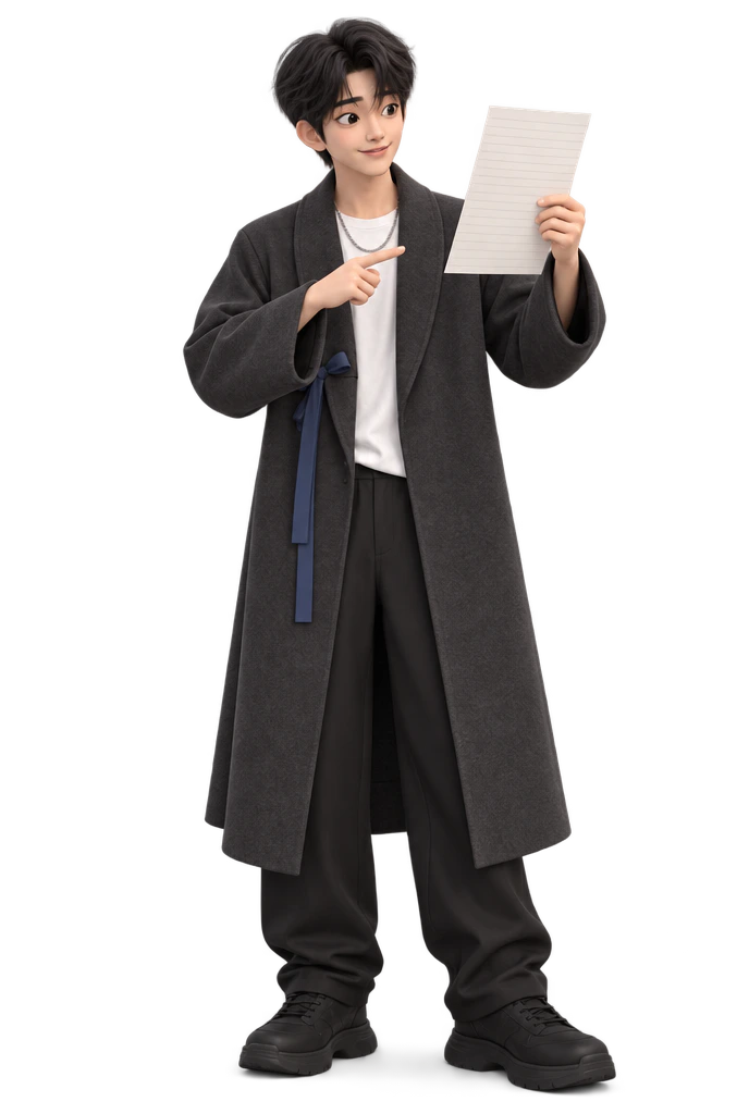 Min-jun reading a sheet of paper