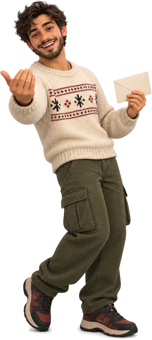 Tiago beckoning you over, an envelope in his other hand